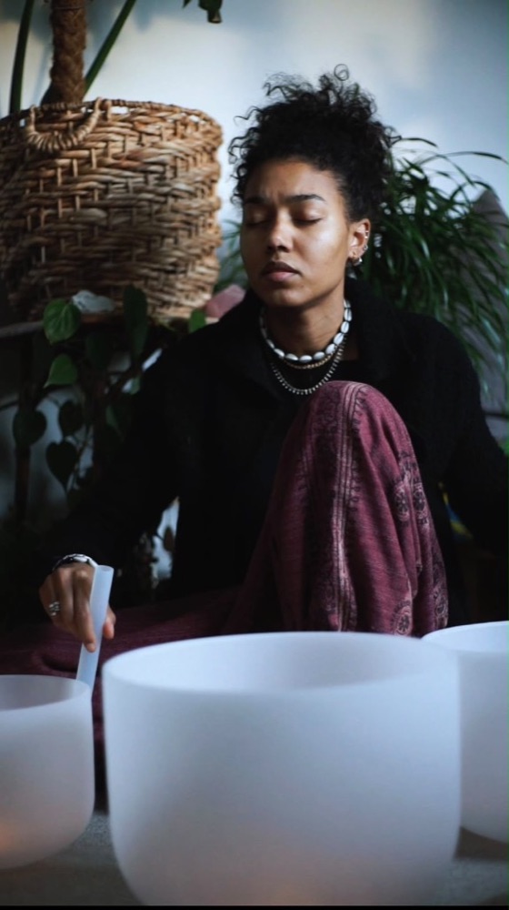 Sasa Zola with crystal sound bowls